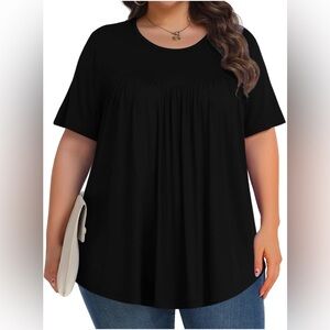 Plus Size Tops Short Sleeve Tunic Shirts Loose-Fit Hide Belly Pleated 4XL